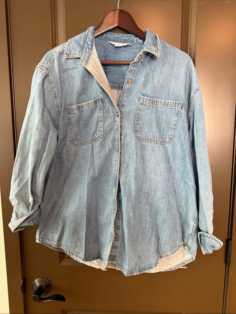 Old Navy Medium Wash Denim Button-Up Shirt